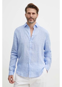 Sisley koszula lniana kolor niebieski regular ze sklepu ANSWEAR.com w kategorii Koszule męskie - zdjęcie 171694290