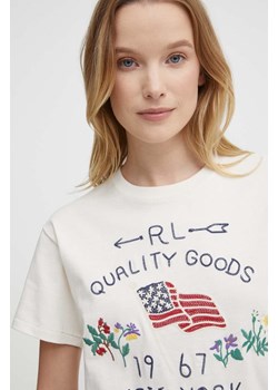Polo Ralph Lauren t-shirt bawełniany damski kolor beżowy 211935595 ze sklepu ANSWEAR.com w kategorii Bluzki damskie - zdjęcie 171694781