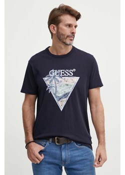 Guess t-shirt bawełniany męski kolor granatowy z nadrukiem M4GI16 I3Z14 ze sklepu ANSWEAR.com w kategorii T-shirty męskie - zdjęcie 171694900