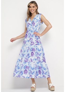 Niebiesko-Fioletowa Sukienka z Kopertowym Dekoltem z Gumką w Pasie i Wiązaniem z Tyłu Mellinda ze sklepu Born2be Odzież w kategorii Sukienki - zdjęcie 171695223