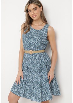 Niebieska Sukienka z Bawełny Bez Rękawów z Rozkloszowanym Dołem Kiolette ze sklepu Born2be Odzież w kategorii Sukienki - zdjęcie 171695342
