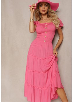 Fuksjowa Rozkloszowana Sukienka Maxi z Hiszpańskim Dekoltem Kailra ze sklepu Renee odzież w kategorii Sukienki - zdjęcie 171695453