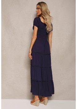Granatowa Rozkloszowana Sukienka Maxi z Hiszpańskim Dekoltem Kailra ze sklepu Renee odzież w kategorii Sukienki - zdjęcie 171695460