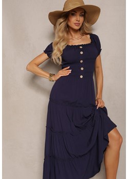 Granatowa Rozkloszowana Sukienka Maxi z Hiszpańskim Dekoltem Kailra ze sklepu Renee odzież w kategorii Sukienki - zdjęcie 171695463