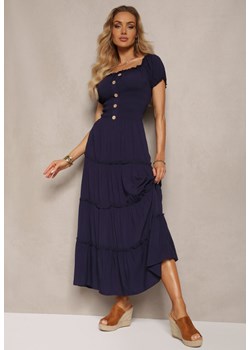 Granatowa Rozkloszowana Sukienka Maxi z Hiszpańskim Dekoltem Kailra ze sklepu Renee odzież w kategorii Sukienki - zdjęcie 171695464