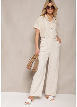 Jasnobeżowe Wiskozowe Spodnie z Lnem z Szerokimi Nogawkami Lomera ze sklepu Renee odzież w kategorii Spodnie damskie - zdjęcie 171695550