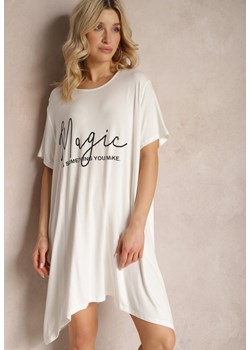 Biała Asymetryczna Sukienka Tunika z Wiskozy Ozdobiona Napisem Fiatta ze sklepu Renee odzież w kategorii Sukienki - zdjęcie 171695634