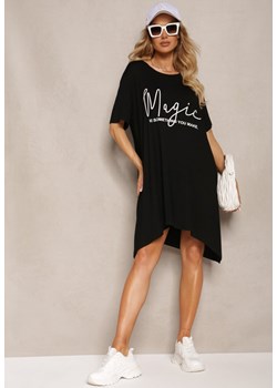 Czarna Asymetryczna Sukienka z Wiskozy Ozdobiona Napisem Fiatta ze sklepu Renee odzież w kategorii Sukienki - zdjęcie 171695644