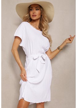 Biała Sukienka o Pudełkowym Kroju i Paskiem w Talii Tiarina ze sklepu Renee odzież w kategorii Sukienki - zdjęcie 171695714