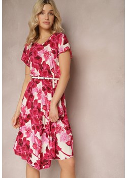 Fuksjowa Rozkloszowana Sukienka z Wiskozowej Tkaniny w Kwiaty Timaoon ze sklepu Renee odzież w kategorii Sukienki - zdjęcie 171695760