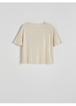 Reserved - T-shirt boxy z metalicznym efektem - beżowy ze sklepu Reserved w kategorii Bluzki damskie - zdjęcie 171697111