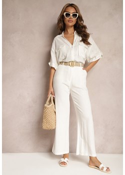 Białe Wiskozowe Spodnie z Lnem z Szerokimi Nogawkami Lomera ze sklepu Renee odzież w kategorii Spodnie damskie - zdjęcie 171697652