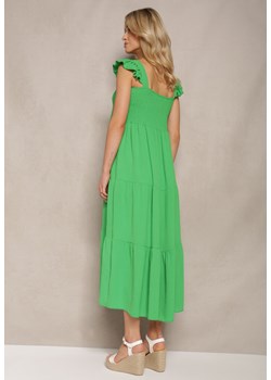 Zielona Rozkloszowana Sukienka na Grubych Ramiączkach z Falbankami Gasena ze sklepu Renee odzież w kategorii Sukienki - zdjęcie 171697784