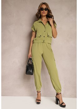 Ciemnozielony 2-częściowy Komplet z Bluzką i Spodniami Ezrala ze sklepu Renee odzież w kategorii Komplety i garnitury damskie - zdjęcie 171697842