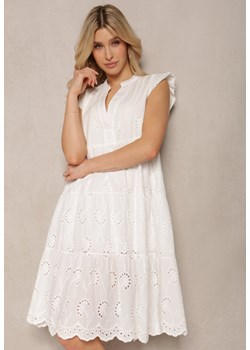 Biała Ażurowa Sukienka z Bawełny z Falbankami Fasara ze sklepu Renee odzież w kategorii Sukienki - zdjęcie 171697872