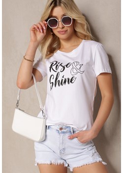 Biały T-shirt z Bawełny z Krótkim Rękawem i Ozdobnym Nadrukiem z Cyrkoniami Quessara ze sklepu Renee odzież w kategorii Bluzki damskie - zdjęcie 171697921