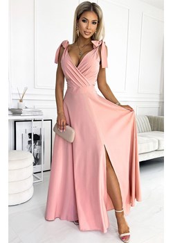 Długa suknia z wiązaniami na ramionach różowa 405-3 Elena, Kolor brudny róż, Rozmiar L, Numoco ze sklepu Primodo w kategorii Sukienki - zdjęcie 171705031