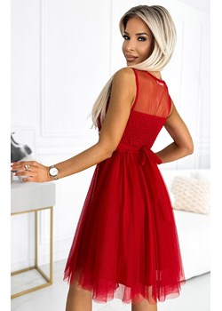 Czerwona sukienka z gipiurą i delikatnym tiulem 522-3 Caterina, Kolor czerwony, Rozmiar one size, NUMOCO BASIC ze sklepu Primodo w kategorii Sukienki - zdjęcie 171705042