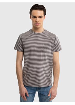 Koszulka męska bawełniana w paski z kieszonka na piersi szara Erricer 901 ze sklepu Big Star w kategorii T-shirty męskie - zdjęcie 171707534