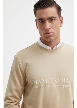 Armani Exchange bluza bawełniana męska kolor beżowy z nadrukiem ze sklepu ANSWEAR.com w kategorii Bluzy męskie - zdjęcie 171709962