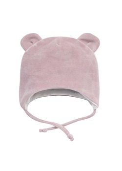 Różowa welurowa wiązana czapka z kolekcji HELLO ze sklepu 5.10.15 w kategorii Czapki dziecięce - zdjęcie 171710193