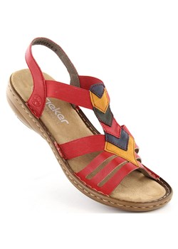 Komfortowe sandały damskie wsuwane z gumkami czerwone Rieker 60804-33 ze sklepu ButyModne.pl w kategorii Sandały damskie - zdjęcie 171713120