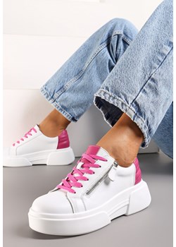 Biało-Różowe Skórzane Sneakersy na Platformie z Ozdobnym Suwakiem z Boku Leomiana ze sklepu renee.pl w kategorii Buty sportowe damskie - zdjęcie 171894320