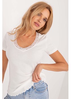 Prążkowana bluzka damska z koronką Sublevel ecru ze sklepu 5.10.15 w kategorii Bluzki damskie - zdjęcie 171933012