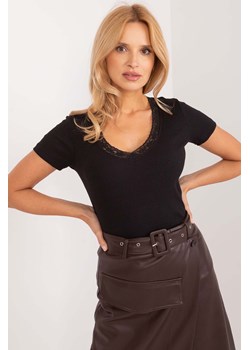Prążkowana bluzka damska z koronką Sublevel czarna ze sklepu 5.10.15 w kategorii Bluzki damskie - zdjęcie 171933034