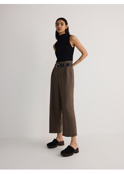 Reserved - Spodnie culotte z wiskozą i paskiem - brązowy ze sklepu Reserved w kategorii Spodnie damskie - zdjęcie 171938334