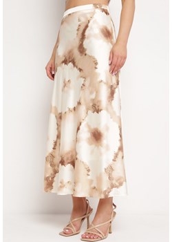 Beżowa Spódnica Rozkloszowana z Satyny w Abstrakcyjny Print Lexasa ze sklepu Born2be Odzież w kategorii Spódnice - zdjęcie 171941843