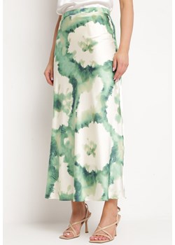 Zielono-Biała Spódnica Rozkloszowana z Satyny w Abstrakcyjny Print Lexasa ze sklepu Born2be Odzież w kategorii Spódnice - zdjęcie 171941850