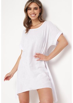 Biała Tunika Sukienka z Krótkim Rękawem i Asymetrycznym Dołem Fianda ze sklepu Born2be Odzież w kategorii Bluzki damskie - zdjęcie 171942283