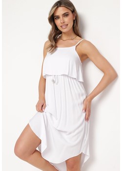 Biała Wiskozowa Sukienka z Regulowanymi Ramiączkami i Falbanką Relata ze sklepu Born2be Odzież w kategorii Sukienki - zdjęcie 171942311