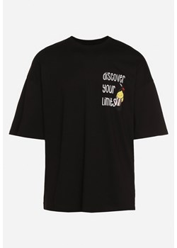 Czarna Bawełniana Koszulka T-shirt z Krótkim Rękawem z Nadrukiem na Plecach i Przodzie Civia ze sklepu Born2be Odzież w kategorii T-shirty męskie - zdjęcie 171942474