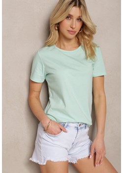 Miętowy T-shirt Koszulka z Krótkim Rękawem i Okrągłym Dekoltem Tiarella ze sklepu Renee odzież w kategorii Bluzki damskie - zdjęcie 171942952