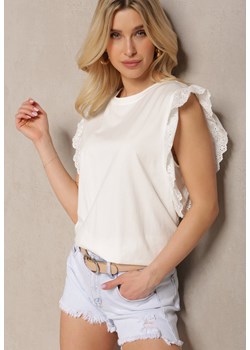 Biały Top z Bawełny bez Rękawów z Falbanką Biolina ze sklepu Renee odzież w kategorii Bluzki damskie - zdjęcie 171942992