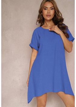Niebieska   Tunika Sukienka z Krótkim Rękawem i Asymetrycznym Wykończeniem Fumiana ze sklepu Renee odzież w kategorii Bluzki damskie - zdjęcie 171943002