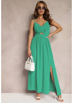 Zielona Sukienka z Wycięciami na Ramiączkach z Wycięciami i Gumką w Talii Lomiara ze sklepu Renee odzież w kategorii Sukienki - zdjęcie 171943022
