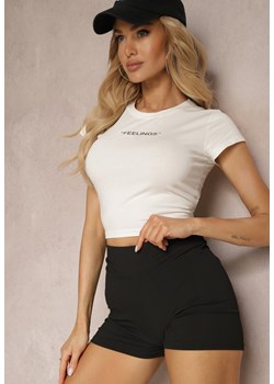 Biały T-shirt o Dopasowanym Fasonie Cropped z Napisem Zaloella ze sklepu Renee odzież w kategorii Bluzki damskie - zdjęcie 171943032