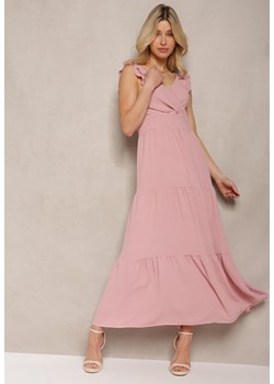 Różowa Sukienka z Kopertowym Dekoltem na Ramiączkach z Gumką w Pasie i Falbankami Ebiviana ze sklepu Renee odzież w kategorii Sukienki - zdjęcie 171943130
