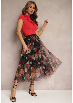 Czarno-Czerwona Kwiecista Spódnica Plisowana High Waist Tareena ze sklepu Renee odzież w kategorii Spódnice - zdjęcie 171943290
