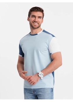 Męski t-shirt z elastanem z kolorowymi rękawami - niebieski V2 OM-TSCT-0176 ze sklepu ombre w kategorii T-shirty męskie - zdjęcie 171944834
