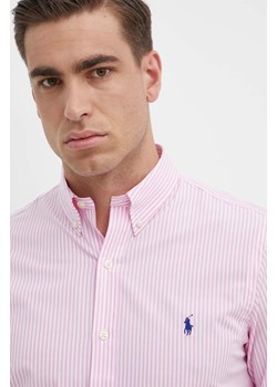 Polo Ralph Lauren koszula męska kolor różowy slim z kołnierzykiem button-down ze sklepu ANSWEAR.com w kategorii Koszule męskie - zdjęcie 171950390