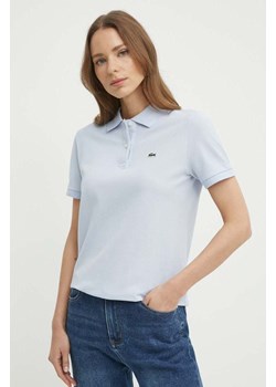 Lacoste t-shirt bawełniany kolor niebieski z kołnierzykiem ze sklepu ANSWEAR.com w kategorii Bluzki damskie - zdjęcie 171950840