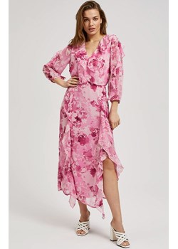 Sukienka z falbanami i kwiatowym wzorem różowa 4312, Kolor różowy-wzór, Rozmiar XS, Moodo ze sklepu Primodo w kategorii Sukienki - zdjęcie 171954651