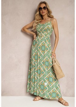 Zielona Sukienka z Wiskozy na Cienkich Regulowanych Ramiączkach z Gumkami w Talii Estilla ze sklepu Renee odzież w kategorii Sukienki - zdjęcie 171959494