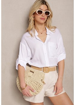 Biała Koszula  z Lnu i Wiskozy z Długim Rękawem Zapinana na Guziki Fumita ze sklepu Renee odzież w kategorii Koszule damskie - zdjęcie 171959531