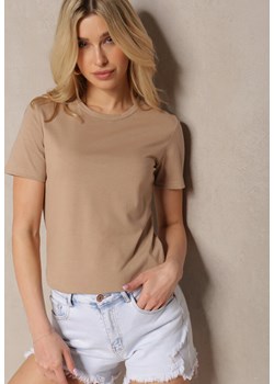 Beżowy T-shirt Koszulka z Krótkim Rękawem i Okrągłym Dekoltem Tiarella ze sklepu Renee odzież w kategorii Bluzki damskie - zdjęcie 171959551