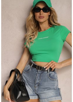Zielony T-shirt o Dopasowanym Fasonie Cropped z Napisem Zaloella ze sklepu Renee odzież w kategorii Bluzki damskie - zdjęcie 171959591